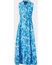 Akris - Whitecaps Print Denim Belted Midi Shirtdress - Lyst