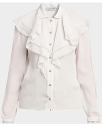 Alberta Ferretti - Plisse Ruffle Button-Down Blouse - Lyst