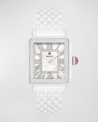 Michele - Special Edition Deco Madison White Ceramic Diamond Watch - Lyst
