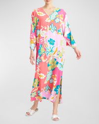 Natori - Marbella Floral-Print Long-Sleeve Maxi Caftan Dress - Lyst