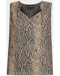 Emporio Armani - Split-Neck Tie Sleeveless Blouse - Lyst