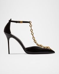 Balmain - Sync Patent Leather Chain T-Strap Pumps - Lyst