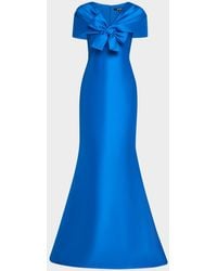 Badgley Mischka Twist-Front Trumpet Gown in Blue | Lyst