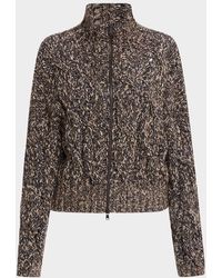 Brunello Cucinelli - Paillette Marbled Mohair Cable Knit Zip Cardigan - Lyst