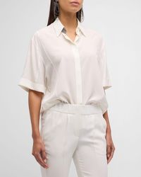 Brunello Cucinelli - Monili-trim Short-sleeve Cotton Poplin Shirt - Lyst