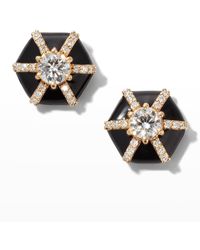 Goshwara - 18k Queen Round Diamond And Black Enamel Stud Earrings - Lyst