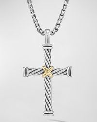 David Yurman - Cable Cross Pendant In Silver With 18k Gold, 35mm - Lyst
