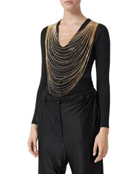 Burberry Chiers Golden Chain-neck Jersey Bodysuit - Black