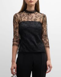 Adam Lippes - Lace High-Neck Shirt W/ Attached Camisole - Lyst