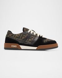Fendi - Match Ff Jacquard Fabric And Suede Sneakers - Lyst
