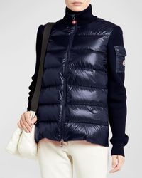 Moncler - Mixed Media Wool Puffer Cardigan - Lyst