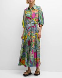 Gabriela Hearst - Andy Abstract-Print 3/4-Sleeve Belted Silk Maxi Shirtdress - Lyst