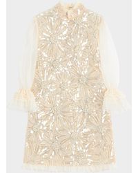 Valentino Garavani - Floral Sequined Sheer Lace-Sleeve Mini Dress - Lyst
