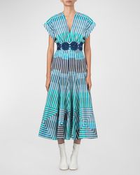 Silvia Tcherassi - Adila Striped Midi Dress With Floral Embroidery - Lyst