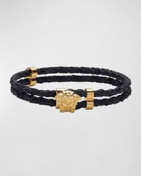 Versace - Medusa Two-Row Braided Leather Bracelet - Lyst