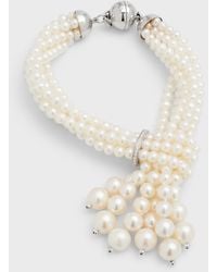 Utopia - Six-strand Pearl Tassel Bracelet With Diamonds - Lyst
