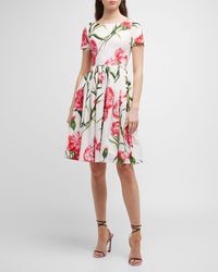 Dolce & Gabbana - Floral Print Flared Short Dress - Lyst
