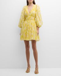 Giambattista Valli - Floral-Print Balloon-Sleeve Silk Georgette Mini Dress - Lyst