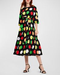 Kate Spade - Pom Pom Tiered Floral-Print Midi Dress - Lyst