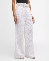 Sergio Hudson - Eyelet Pleated Wide-Leg Pants With Belt - Lyst