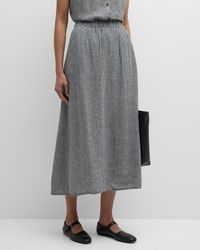 Eileen Fisher - Crinkled Gingham Organic Linen Midi Skirt - Lyst