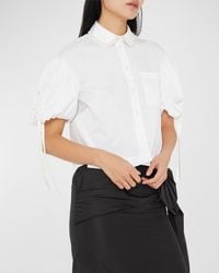 Simone Rocha - Beaded-Collar Ruched Puff-Sleeve Crop Shirt - Lyst