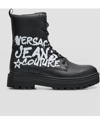 Versace - Syrius Graffiti Logo Leather Combat Boots - Lyst