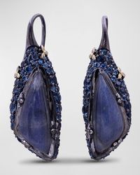 Stephen Dweck - Moonstone And Blue Topaz Earrings In Blackened Sterling Silver With 18k Gold Flowers - Lyst