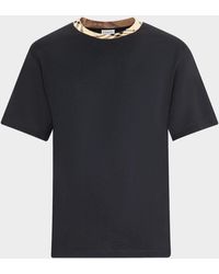 Burberry - Cotton Check-Trim Crewneck T-Shirt - Lyst