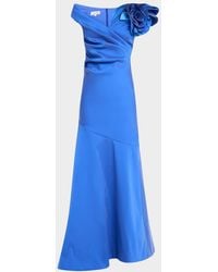 Teri Jon - Pleated Off-Shoulder Ruffle Gazar Gown - Lyst