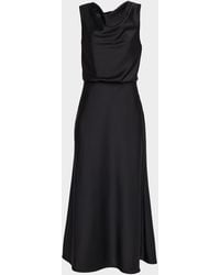 Halston - Aubrie Draped Cowl-Neck Satin Midi Dress - Lyst