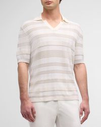 Zegna - Stripe Knit Short-Sleeve Polo Sweater - Lyst