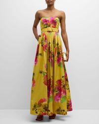 Cara Cara - Greenfield Strapless Belted Floral Poplin Gown - Lyst