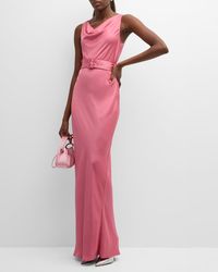 LAPOINTE - Cowl-Neck Belted Sleeveless Satin Bias Gown - Lyst