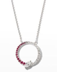 Frederic Sage - 18k White Gold Marquise Half Ruby And Half White Diamond Halo Pendant Necklace - Lyst