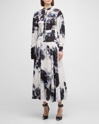 Alexander McQueen - Chiaro-print Pleated Drop-waist Midi Shirtdress - Lyst