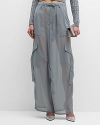 LAPOINTE - Belted Sheer Georgette Cargo Pants - Lyst