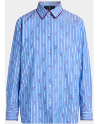 Etro - Floral Embroidered Striped Cotton Button-Down Shirt - Lyst