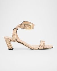 Stuart Weitzman - 50Mm Sai Snake-Embossed Leather Ankle-Strap Sandals - Lyst