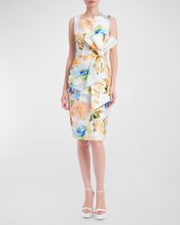 Badgley Mischka - Bow-Front Floral-Print Midi Dress - Lyst