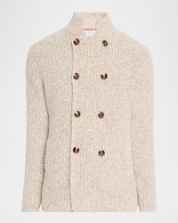 Brunello Cucinelli - Wool, Silk, And Cashmere Double-Breasted Cardigan - Lyst