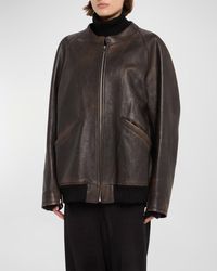 The Row - Kengia Leather Bomber Jacket - Lyst