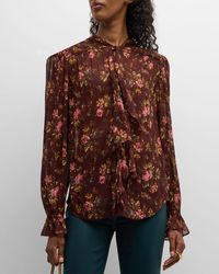 PAIGE - Clemency Crinkled Long Sleeve Floral Blouse - Lyst