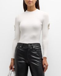 MILLY - Ribbed Mock-Neck Cutout Pullover - Lyst