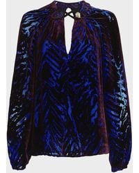 Silvia Tcherassi - Ximena Velvet Burnout Long-Sleeve Blouse - Lyst
