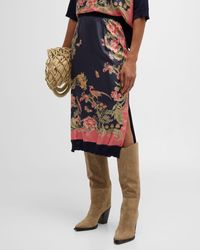 Etro - Enchanted Floral Silk Knit Combo Midi Skirt - Lyst