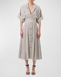 Carolina Herrera - Striped Belted Shirtdress With-Tone Buttons - Lyst