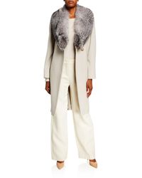 Sofia Cashmere Fur Shawl-collar Long Wrap Coat - Purple