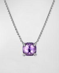 David Yurman - Chatelaine Cushion Pendant Necklace With Gemstone And Diamonds In Silver, 8mm, 16-18"l - Lyst