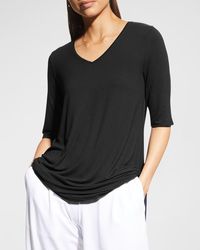 Eileen Fisher - V-Neck Elbow-Sleeve Viscose Jersey Tunic - Lyst